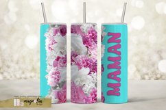 MAMAN tumbler wrap sublimation design png with pink peonies Product Image 1