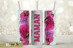 MAMAN tumbler wrap sublimation design png with red peony Product Image 1