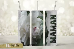 MAMAN tumbler wrap sublimation design png with white peony Product Image 1