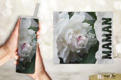 MAMAN tumbler wrap sublimation design png with white peony Product Image 2