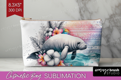 Manatee Floral Cosmetic Bag Tropical Makeup Bag PNG Product Image 1