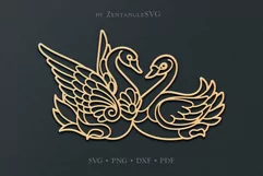 Swan Couple SVG DXF Laser cut files, Mandala Zentangle Birds Product Image 1