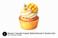 Mango Cupcake Sweet Baked Dessert Watercolor Png Treats Product Image 1