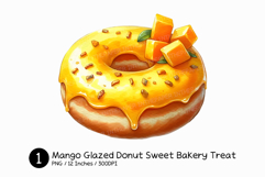 Mango Glazed Donut Sweet Bakery Treat Watercolor Png dessert Product Image 1