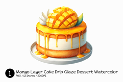 Mango Layer Cake Drip Glaze Dessert Watercolor Png Treats Product Image 1