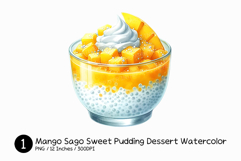 Mango Sago Sweet Pudding Dessert Watercolor Png Summer Pearl Product Image 1