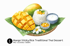 Mango Sticky Rice Traditional Thai Dessert Watercolor PNG Product Image 1