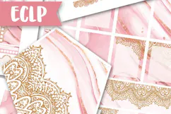 Rose Gold Lace & Marble: Printable Planner Stickers for ECLP Product Image 1
