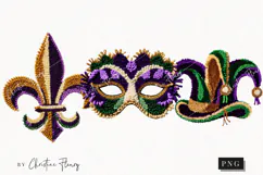 Faux Latch Hook Mardi Gras Clipart | Mardi Gras PNG Product Image 1