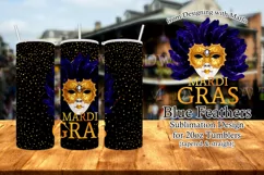 Mardi Gras Tumbler, Blue Feather Mask 20oz Skinny Tumbler Product Image 1