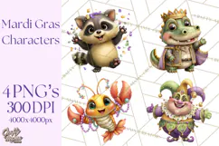 Cute Mardi Gras Characters PNG Kids Animals Carnival Clipart Product Image 1