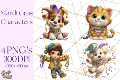 Cute Mardi Gras Characters PNG Kids Animals Carnival Clipart Product Image 1