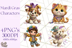 Cute Mardi Gras Characters PNG Kids Animals Carnival Clipart Product Image 1