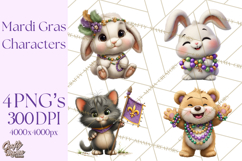 Cute Mardi Gras Characters PNG Kids Animals Carnival Clipart Product Image 1