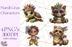 Cute Mardi Gras Characters PNG Kids Animals Carnival Clipart Product Image 1
