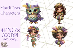 Cute Mardi Gras Characters PNG Kids Animals Carnival Clipart Product Image 1