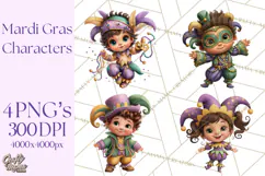 Cute Mardi Gras Characters PNG Kids Animals Carnival Clipart Product Image 1