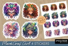 Mardi Gras Fashion Girl Stickers - Printable Sticker Sheet
