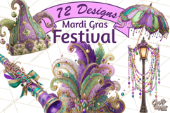 Mardi Gras Street Parade Clipart with Masks Feathers PNG Product Image 1