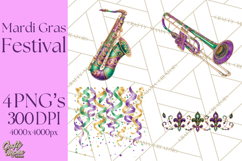 Mardi Gras Street Parade Clipart with Masks Feathers PNG Product Image 1