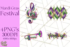 Mardi Gras Street Parade Clipart with Masks Feathers PNG Product Image 1