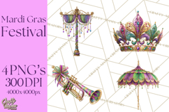 Mardi Gras Street Parade Clipart with Masks Feathers PNG Product Image 1