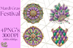 Mardi Gras Street Parade Clipart with Masks Feathers PNG Product Image 1