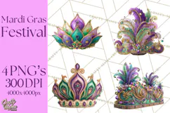 Mardi Gras Street Parade Clipart with Masks Feathers PNG Product Image 1