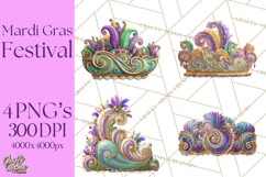 Mardi Gras Street Parade Clipart with Masks Feathers PNG Product Image 1