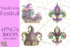 Mardi Gras Street Parade Clipart with Masks Feathers PNG Product Image 1