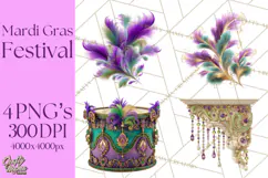 Mardi Gras Street Parade Clipart with Masks Feathers PNG Product Image 1