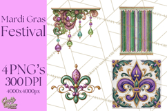Mardi Gras Street Parade Clipart with Masks Feathers PNG Product Image 1