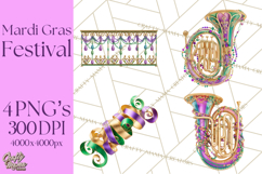 Mardi Gras Street Parade Clipart with Masks Feathers PNG Product Image 1