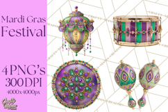 Mardi Gras Street Parade Clipart with Masks Feathers PNG Product Image 1