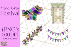 Mardi Gras Street Parade Clipart with Masks Feathers PNG Product Image 1
