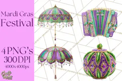 Mardi Gras Street Parade Clipart with Masks Feathers PNG Product Image 1
