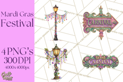 Mardi Gras Street Parade Clipart with Masks Feathers PNG Product Image 1