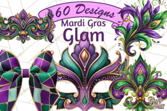 Mardi Gras Masquerade Clipart With Masks and Feathers PNG Product Image 1