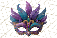 Mardi Gras Masquerade Clipart With Masks and Feathers PNG Product Image 3