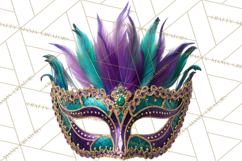Mardi Gras Masquerade Clipart With Masks and Feathers PNG Product Image 4