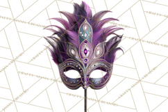 Mardi Gras Masquerade Clipart With Masks and Feathers PNG Product Image 5