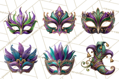 Mardi Gras Masquerade Clipart With Masks and Feathers PNG Product Image 3