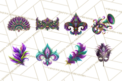 Mardi Gras Masquerade Clipart With Masks and Feathers PNG Product Image 4