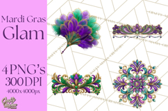 Mardi Gras Masquerade Clipart With Masks and Feathers PNG Product Image 1