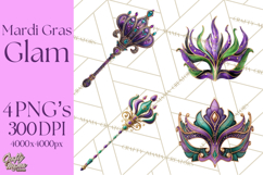 Mardi Gras Masquerade Clipart With Masks and Feathers PNG Product Image 1