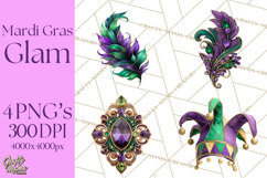 Mardi Gras Masquerade Clipart With Masks and Feathers PNG Product Image 1