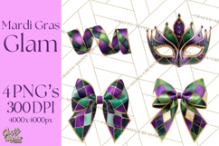 Mardi Gras Masquerade Clipart With Masks and Feathers PNG Product Image 1