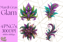 Mardi Gras Masquerade Clipart With Masks and Feathers PNG Product Image 1