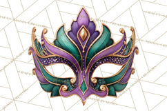 Mardi Gras Masquerade Clipart With Masks and Feathers PNG Product Image 5
