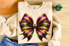 Mardi Gras Coquette Bow PNG, Mardi Gras Sublimation, Bow PNG Product Image 1